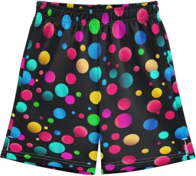 Colorful Dots on Black Summer Casual Shorts with Pockets for Boys Soft Athletic Shorts Sports 7-15Y