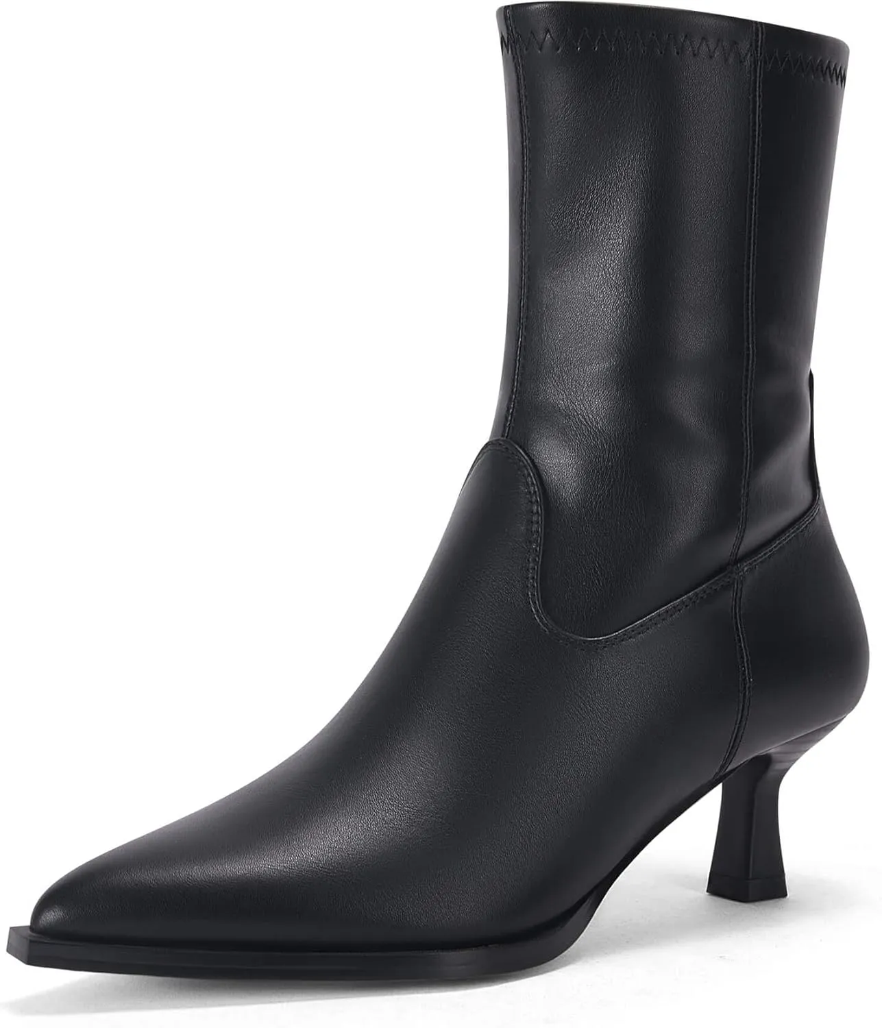 Coutgo Womens Pointed Toe Ankle Boots Stacked Kitten Low Heel Side Zipper Fall Booties Shoes