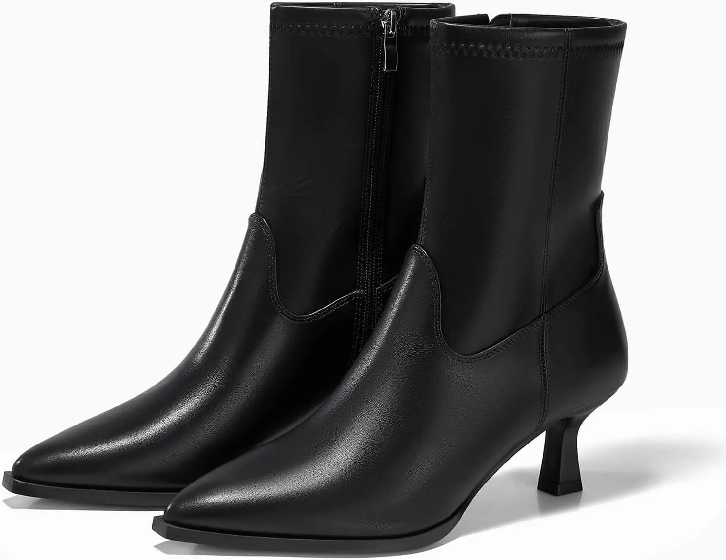Coutgo Womens Pointed Toe Ankle Boots Stacked Kitten Low Heel Side Zipper Fall Booties Shoes