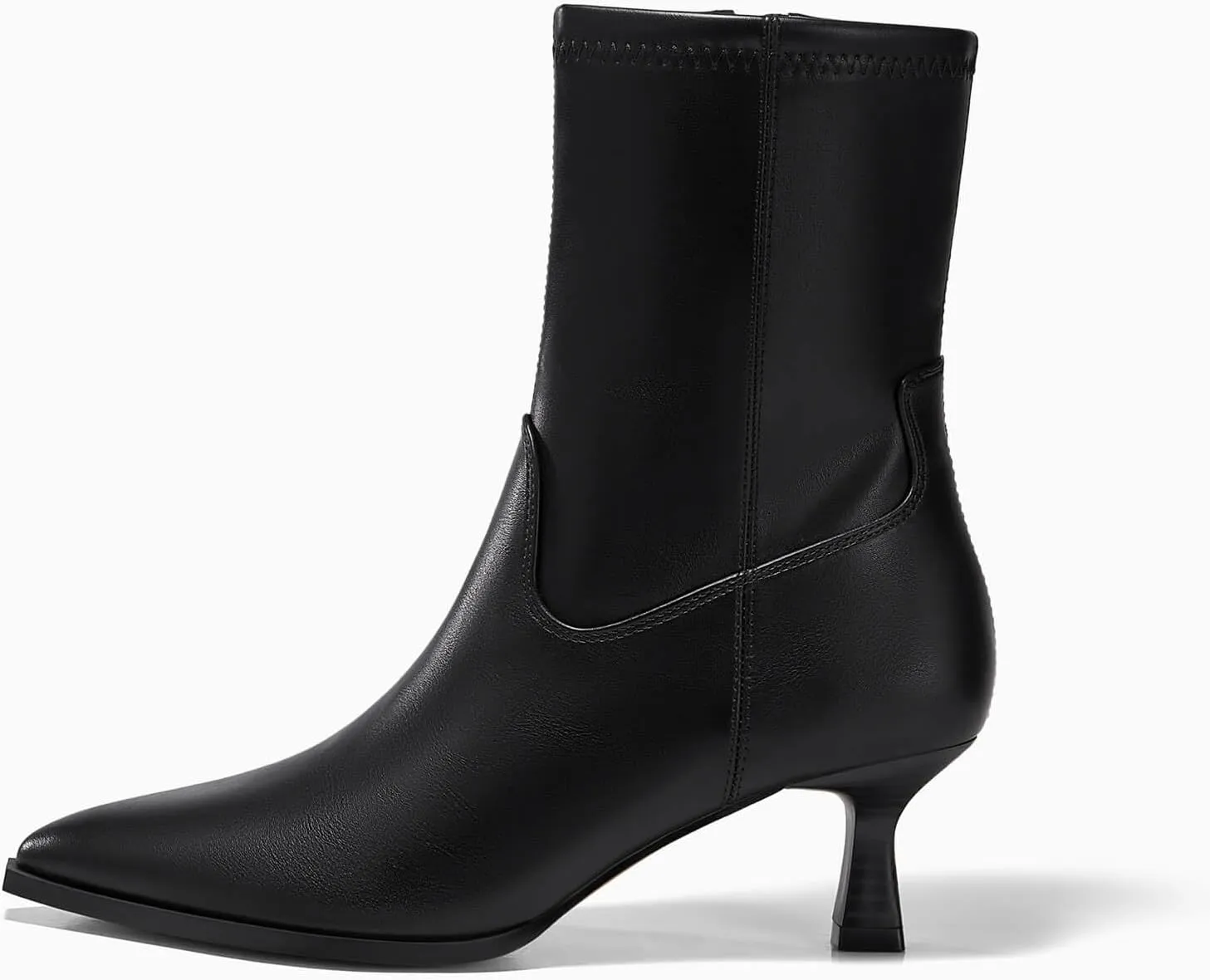 Coutgo Womens Pointed Toe Ankle Boots Stacked Kitten Low Heel Side Zipper Fall Booties Shoes