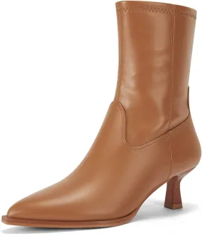 Coutgo Womens Pointed Toe Ankle Boots Stacked Kitten Low Heel Side Zipper Fall Booties Shoes