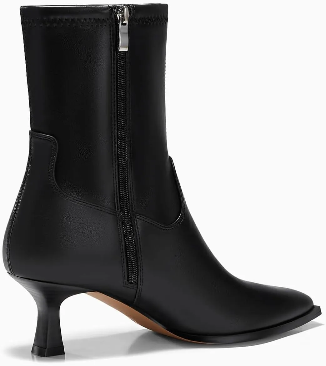 Coutgo Womens Pointed Toe Ankle Boots Stacked Kitten Low Heel Side Zipper Fall Booties Shoes