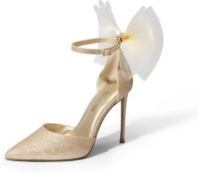 DREAM PAIRS Women's High Heels Strappy Closed Toe Stiletto Pointed Toe Mesh Bows Ankle Strap D'Orsay Sexy Dress Wedding Party Pumps Shoes