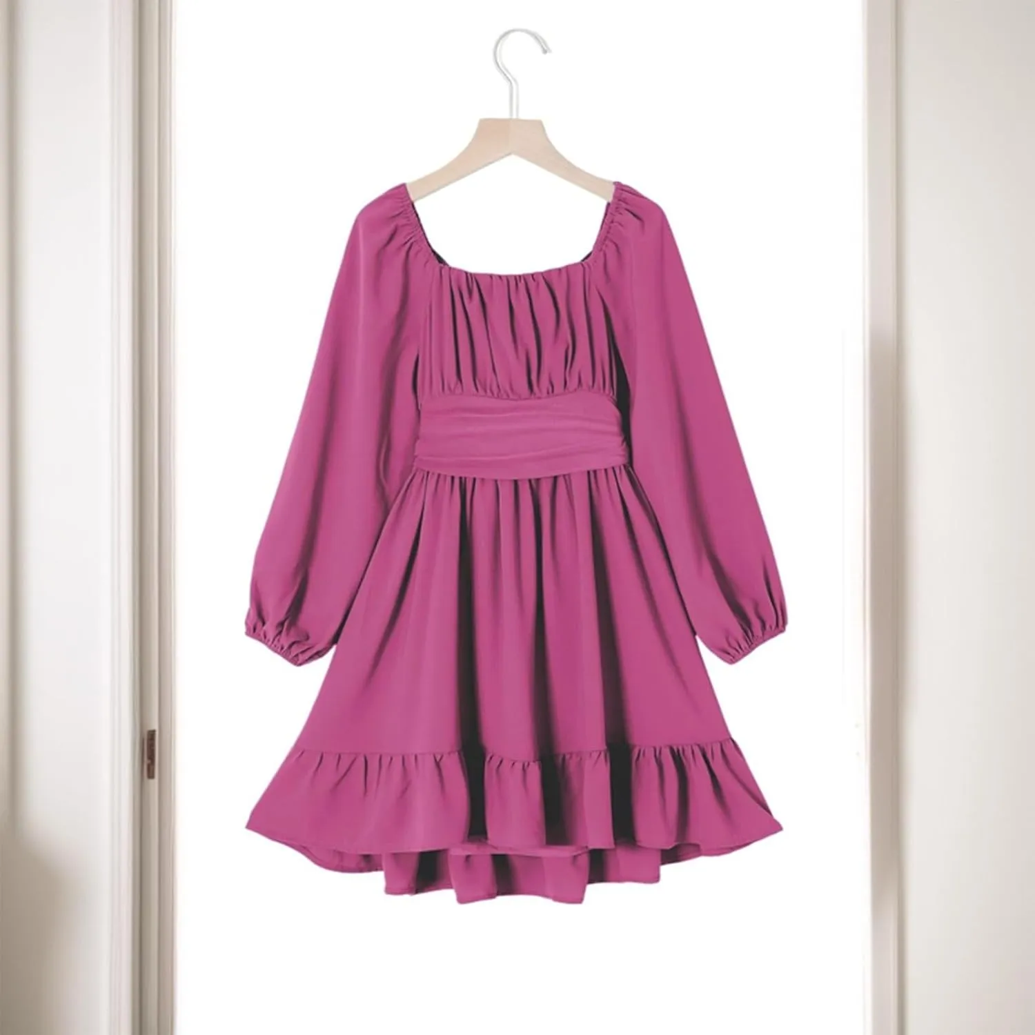 Girls Long Sleeve Tie Back Dresses Teenage Spring and Fall Strapless Fashion Elegant Dresses 4-15 Years