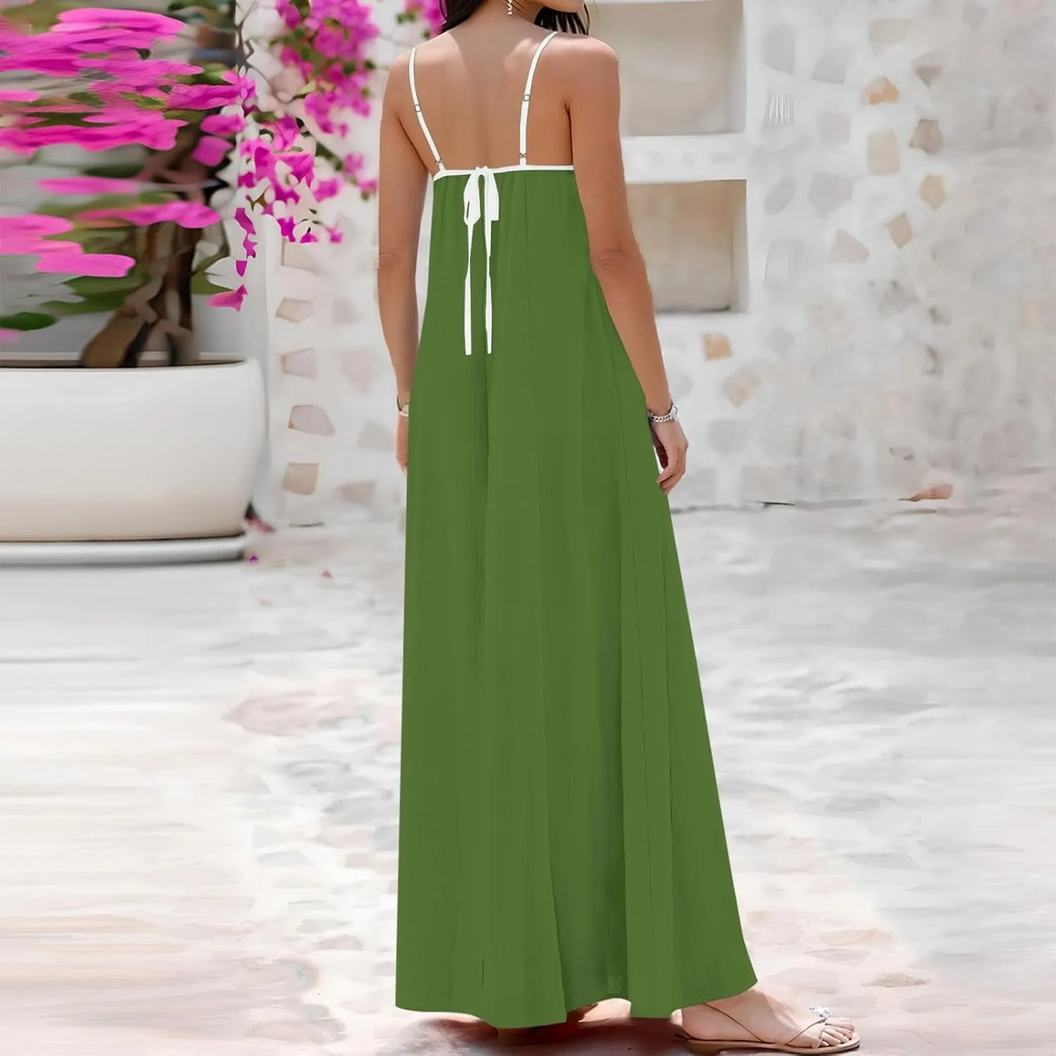 Maxi Dresses for Women 2025 Sleeveless Adjustable Spaghetti Straps Long Dress Summer Loose Flowy Boho Beach Sundress