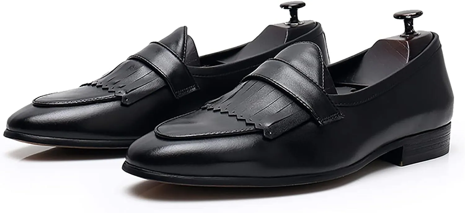 Men's Loafers Slip On Leather Driving Shoes Dress Formal Shoes Comfortable Wedding Shoes Non Slip Business Oxford Shoes,Black,7US/39EU