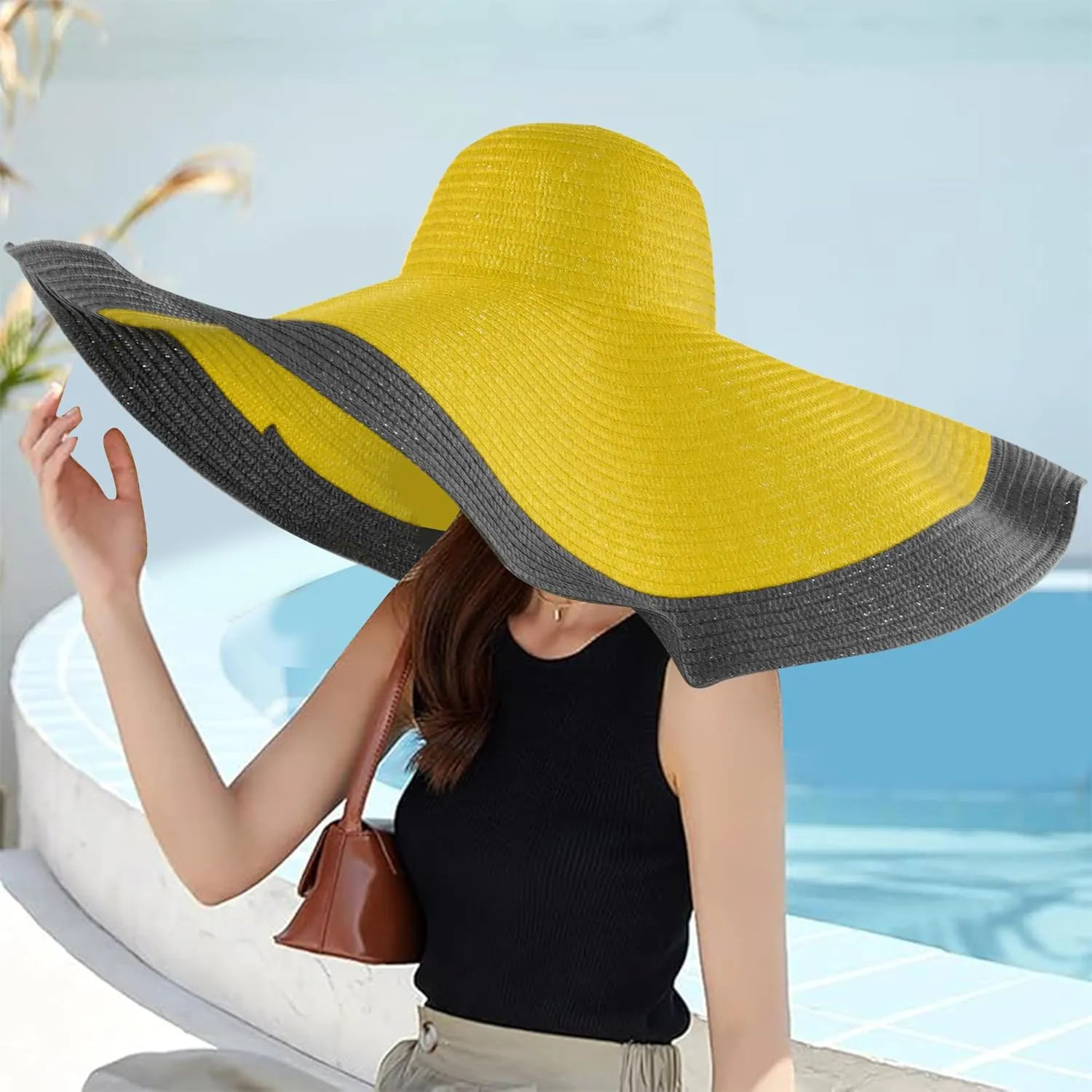Oversized Beach Straw Hats for Women Extra Large Wide Brim Beach Hat Foldable Roll up Floppy Sun Hat Summer UV Protection