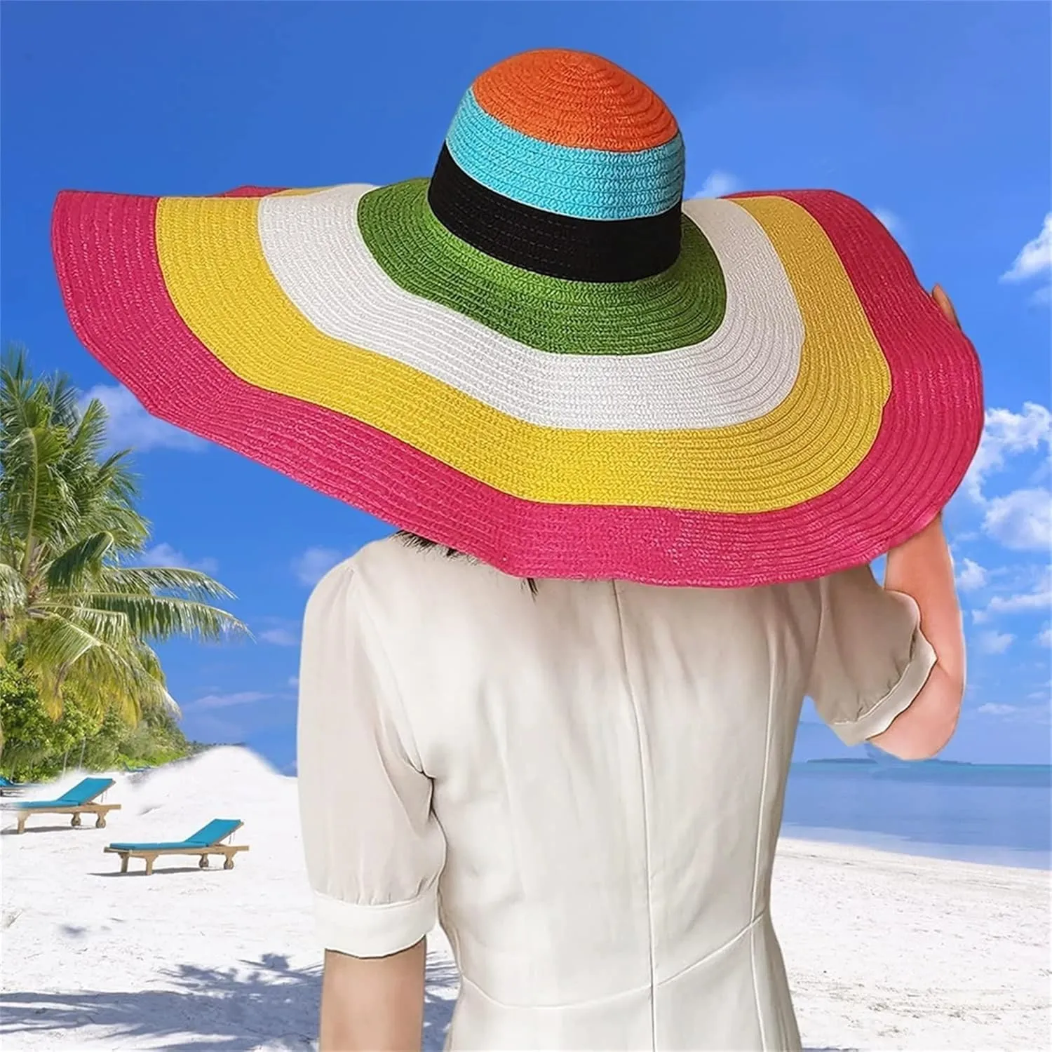 Oversized Beach Straw Hats for Women Extra Large Wide Brim Beach Hat Foldable Roll up Floppy Sun Hat Summer UV Protection