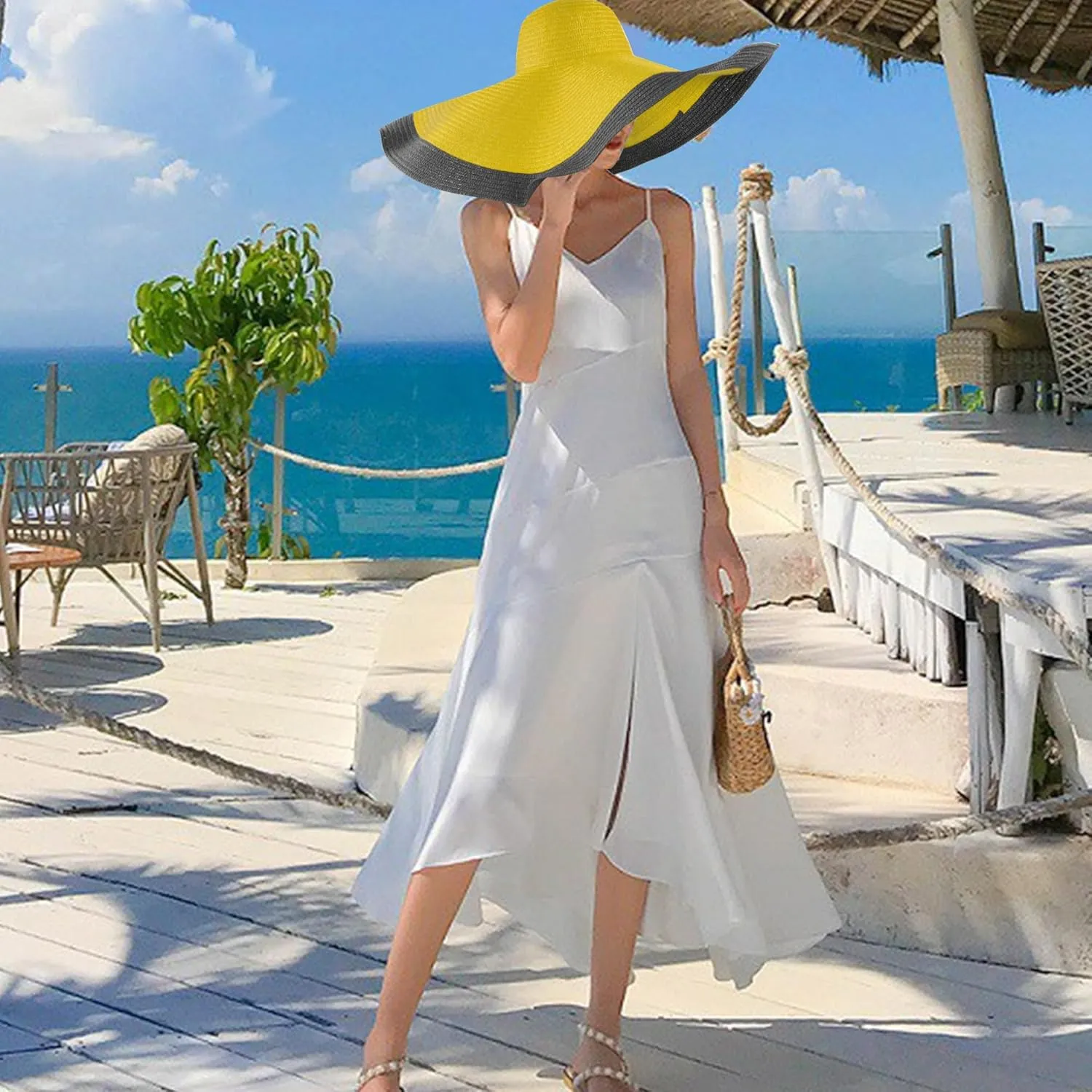 Oversized Beach Straw Hats for Women Extra Large Wide Brim Beach Hat Foldable Roll up Floppy Sun Hat Summer UV Protection
