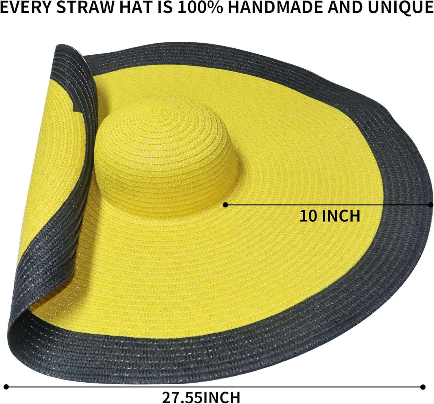 Oversized Beach Straw Hats for Women Extra Large Wide Brim Beach Hat Foldable Roll up Floppy Sun Hat Summer UV Protection