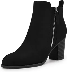 Rilista Ankle Boots for Women Chunky Block Heel Side Zipper Pointd Toe Suede Fall Winter Bootie Shoes