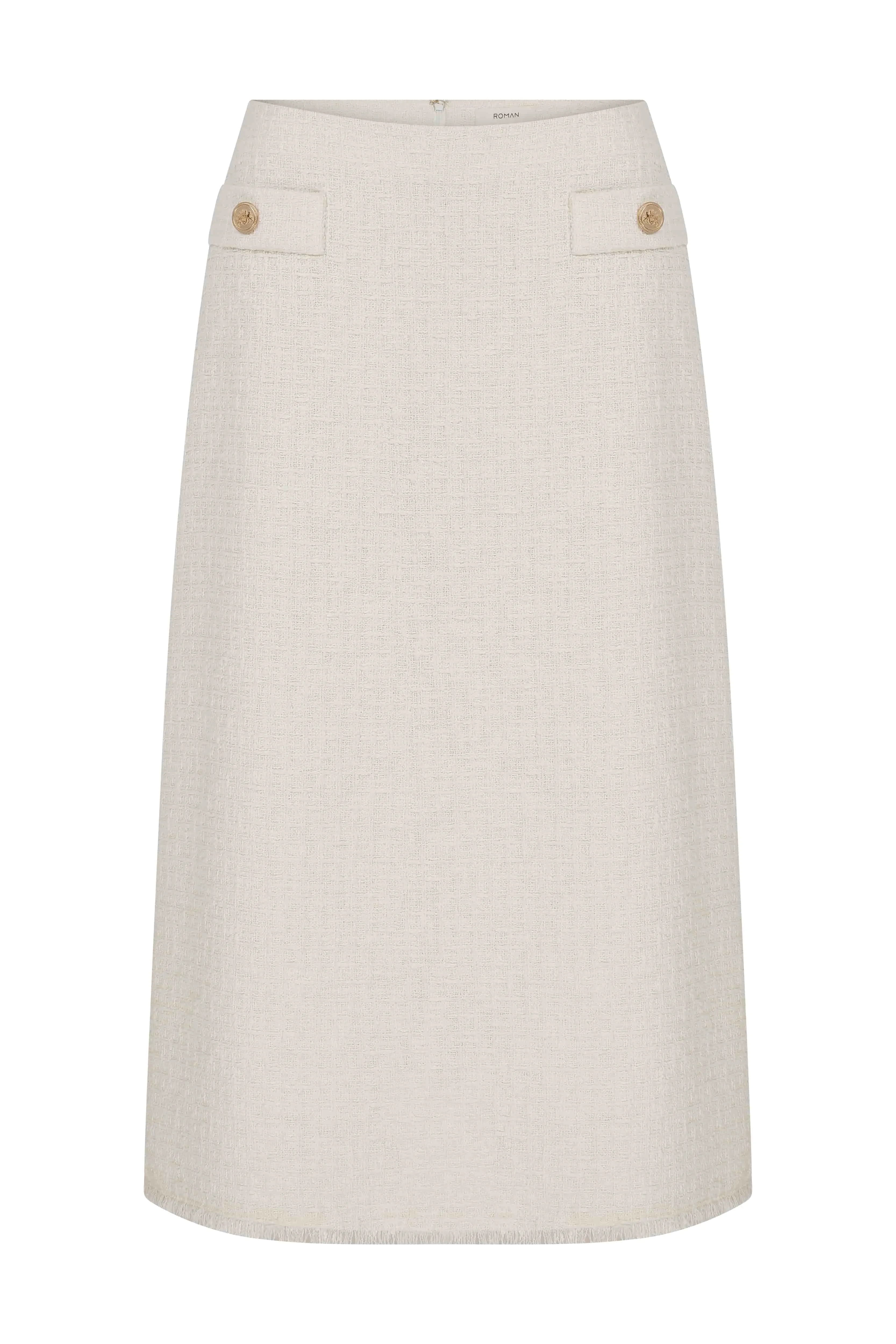 Roman Pocket Detailed Midi Tweed Skirt Off White