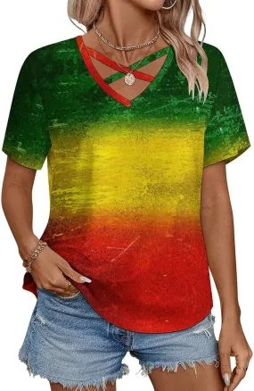 Summer Tops for Women Cute Cartoon Pattern T Shirts V Neck Short Sleeve Pullover Cute Basic Fit