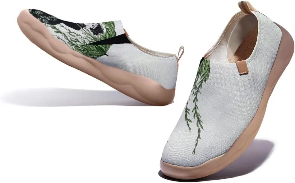 Women Artistic Floral Slip-On Travel Shoes Ultra-Lightweight Knitted Loafers Breathable Elastic Collar Walking Footwear