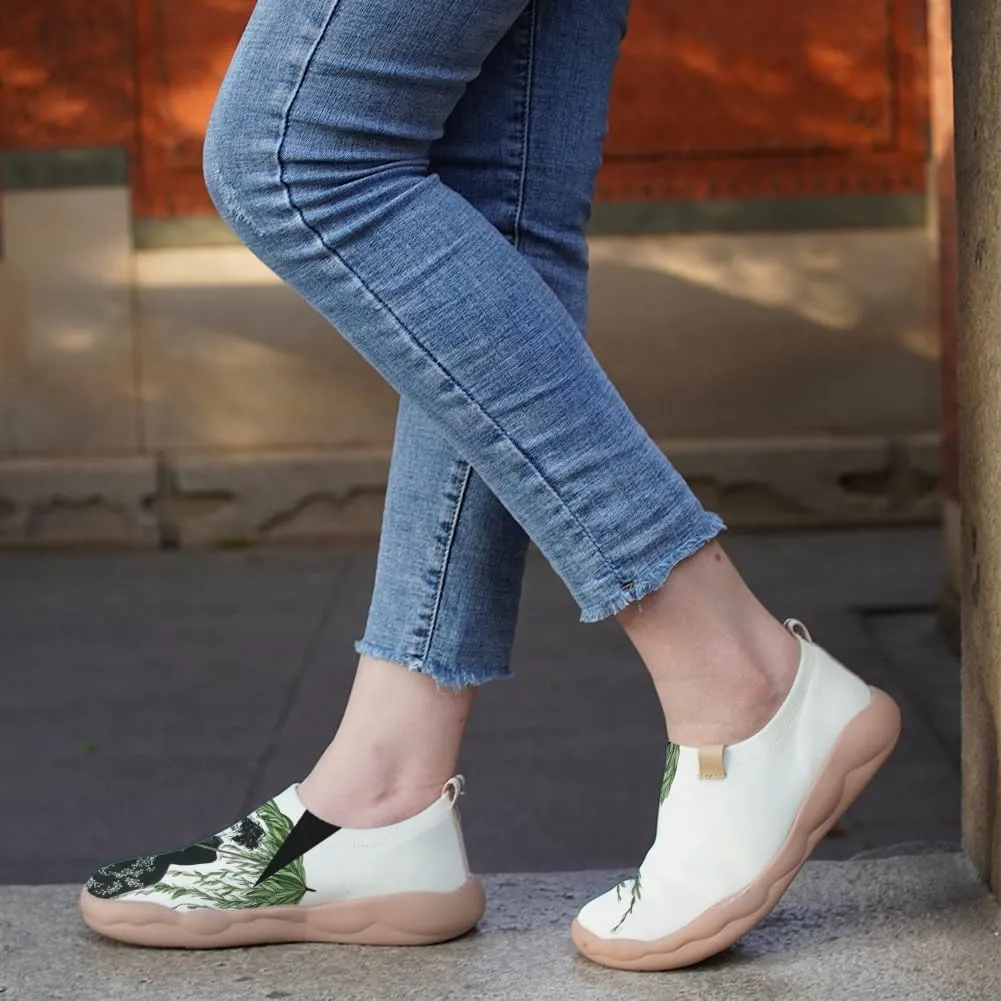Women Artistic Floral Slip-On Travel Shoes Ultra-Lightweight Knitted Loafers Breathable Elastic Collar Walking Footwear