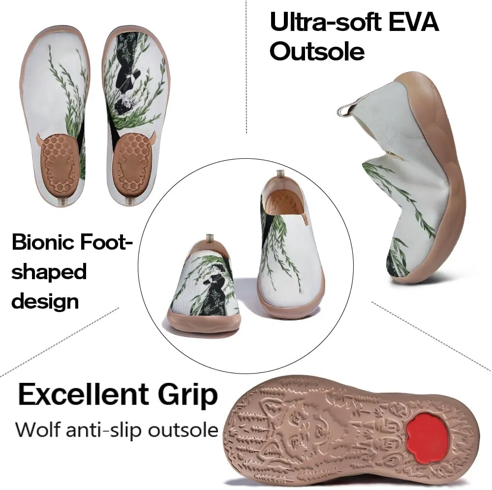 Women Artistic Floral Slip-On Travel Shoes Ultra-Lightweight Knitted Loafers Breathable Elastic Collar Walking Footwear