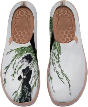 Women Artistic Floral Slip-On Travel Shoes Ultra-Lightweight Knitted Loafers Breathable Elastic Collar Walking Footwear