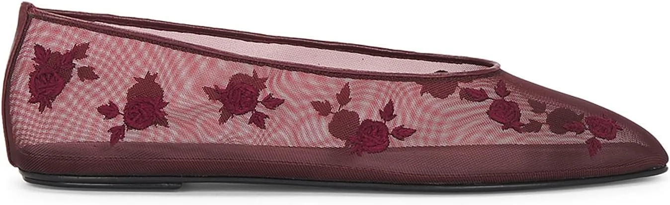 Women's Fine Mesh Ballet Flats - Square Toe Slip-On Embroidered Loafers, Fishnet Breathable Ballerina Shoes for Work, Casual, Daily Wear