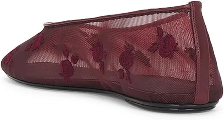 Women's Fine Mesh Ballet Flats - Square Toe Slip-On Embroidered Loafers, Fishnet Breathable Ballerina Shoes for Work, Casual, Daily Wear