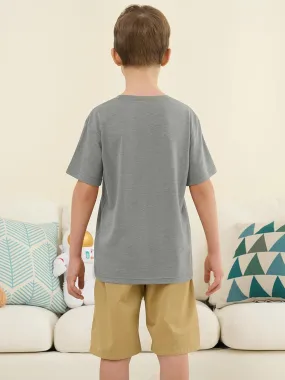 ZDC Boys Short Sleeve T Shirts Kids Summer Crewneck Tops Loose Fit Basic Tees 5-14 Years
